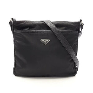 Prada Triangle Plate Shoulder Bag Leather Black